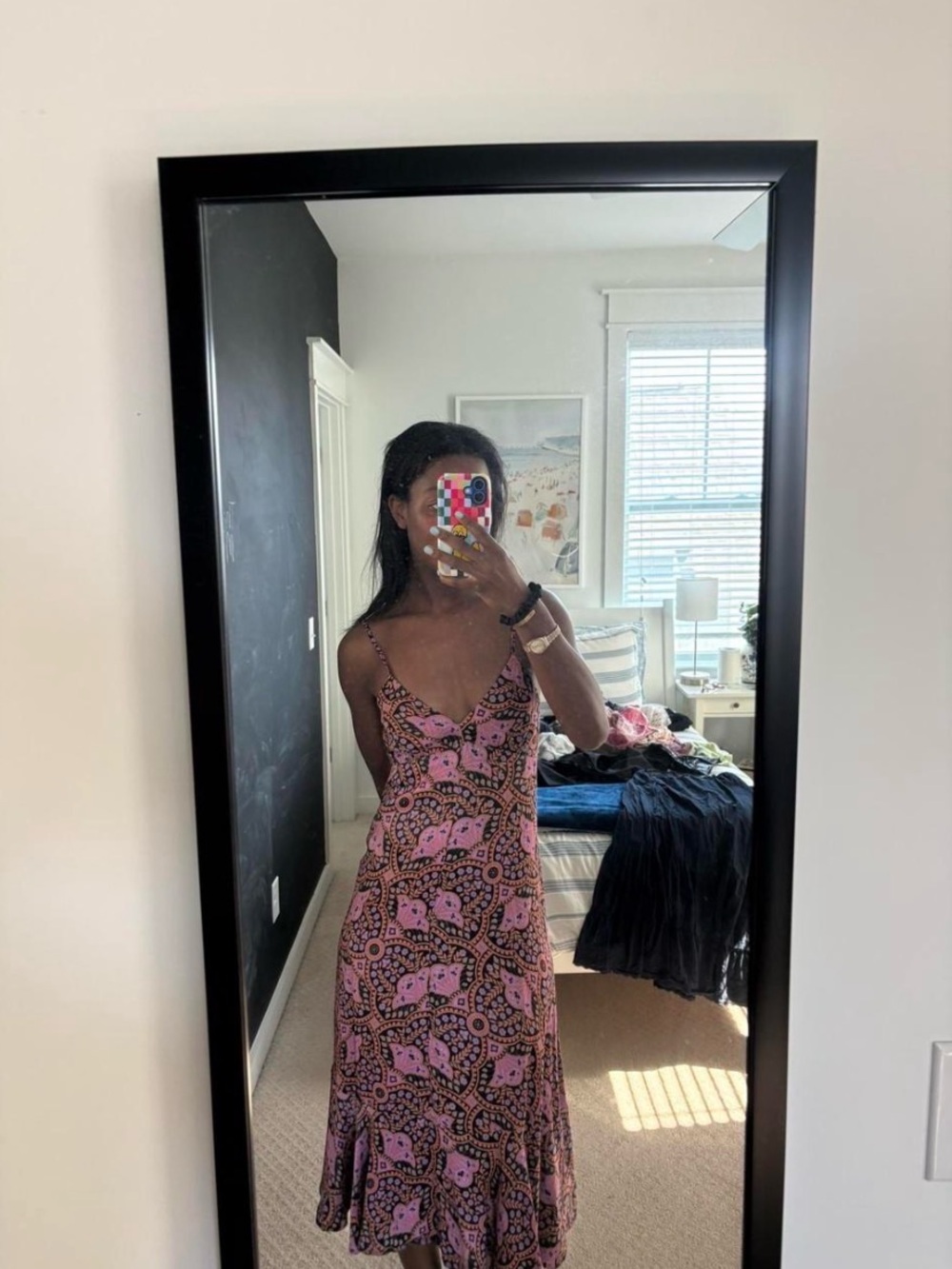 Pink Paisley-Print Slip Dress